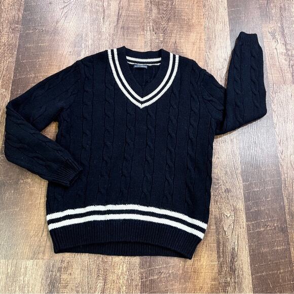 Brandy Melville Nikki Heavy Wool Stripe Sweater Tennis Cable Knit One Size - Picture 2 of 8